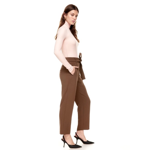NWT Aritzia Wilfred Slacks Tie Front Pants - Cognac / Brown - Picture 3 of 8